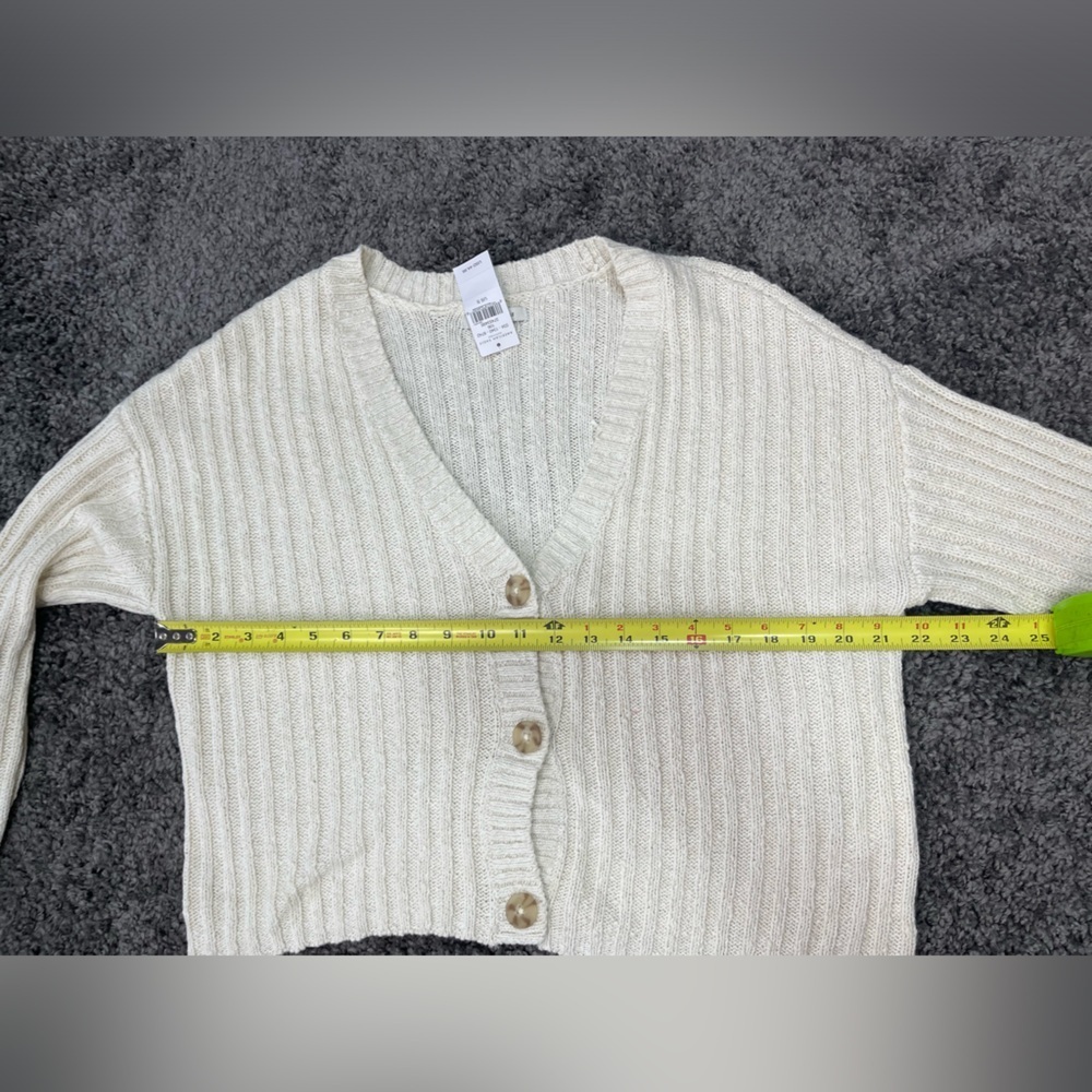 American eagle cotton blend long sleeve off white cardigan sweater womenโs S - Picture 14 of 15